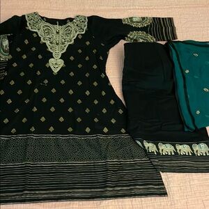 *Sold*Pakistani designer Nishat Black printed elephant and embroidered suit